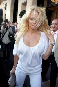 Pamela Anderson leaving the George V hotel in Paris