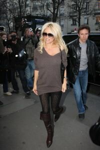 Pamela Anderson shopping at Chantal Thomas lingery store in Paris